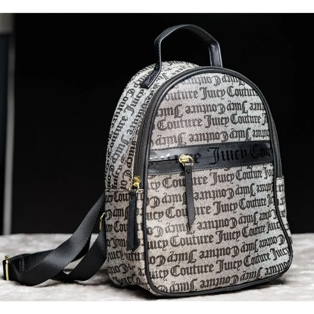 Juicy Couture Black Gray Logo Goth Our Zip Says it All Backpack Gold Hardware
